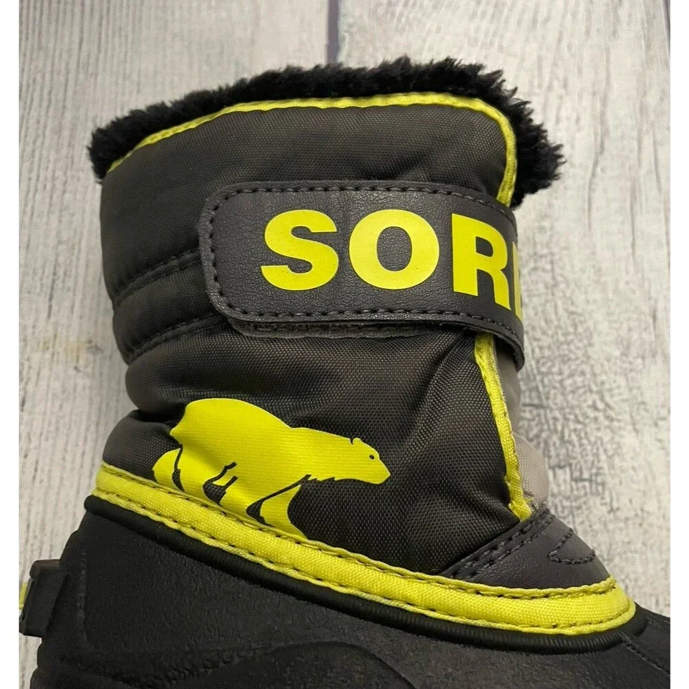 Black & Yellow Sorel Toddler Commander Winter Snow Boots, Size 7